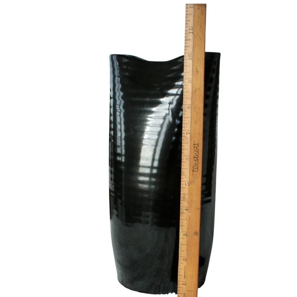 Vintage Black‎ Ceramic Vase Signed Artist 1980